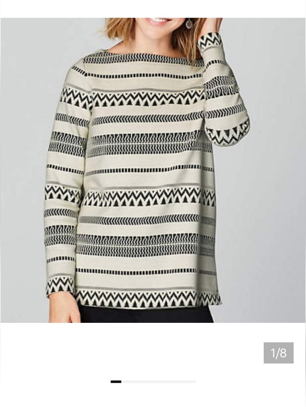 J. Jill Black and Ivory Patterned Boatneck Top Sz X-large Tunic SW Look